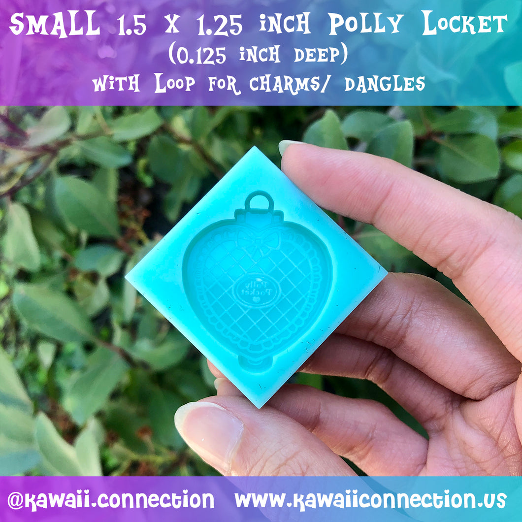 SMALL 1.5 inch tall (0.125 inch deep) Polly Pocket Heart Locket Charm w Loop Silicone Mold Palette for Resin Stitch Marker Zipper Pull Charms DIY