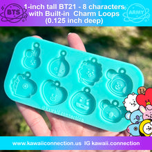 Load image into Gallery viewer, 7-member K-Pop Cartoon Head (2 size options) TINY 0.5inch Shaker Bits/ Earring Studs or 1-inch w Loop (0.125 inch deep) Silicone Mold for Resin Charm
