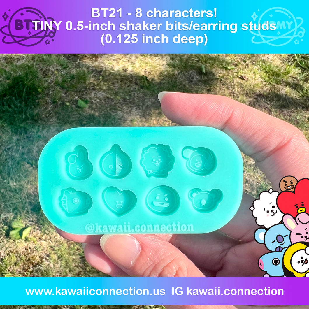 7-member K-Pop Cartoon Head (2 size options) TINY 0.5inch Shaker Bits/ Earring Studs or 1-inch w Loop (0.125 inch deep) Silicone Mold for Resin Charm