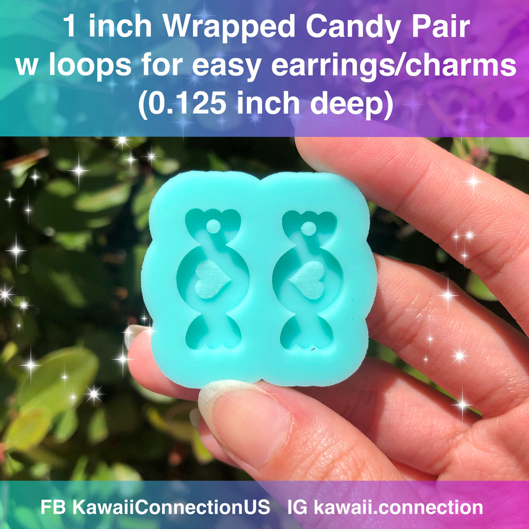 1 inch Wrapped Candy (0.125 inch deep) Dangle Earrings or Charms Shiny Silicone Mold for Resin