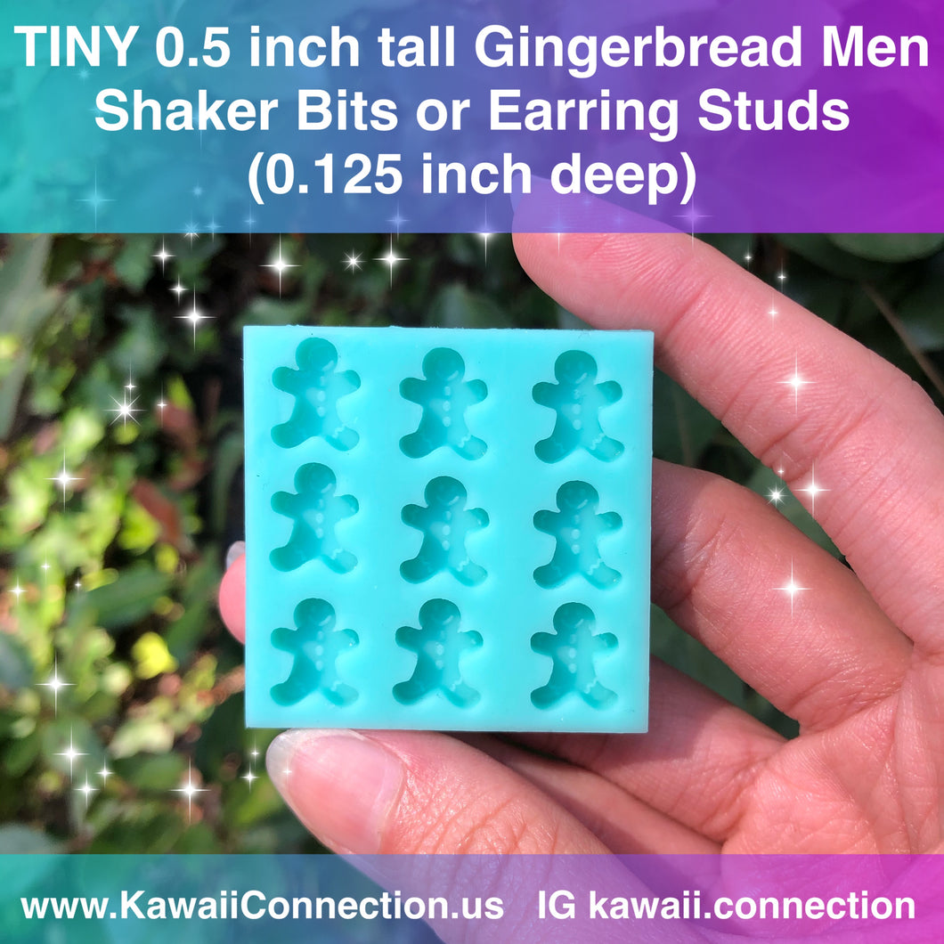 TINY 0.5 inch (0.125 inch deep) Gingerbread Men Shaker Bits or Earring Stud Silicone Mold for Christmas Holiday Epoxy Resin Charms
