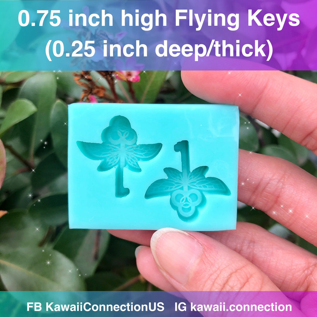 0.75 inch (0.25 in thick/ deep Wizard Flying Keys Silicone Mold for Custom Resin Dangling Earrings Charms Stitch Markers Wax