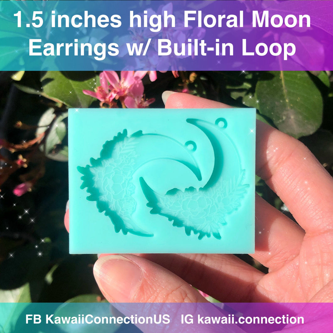 1.5 inches high Floral Crescent Moon Detailed Silicone Mold Palette for Resin Dangle Earrings Stitch Marker Charms DIY