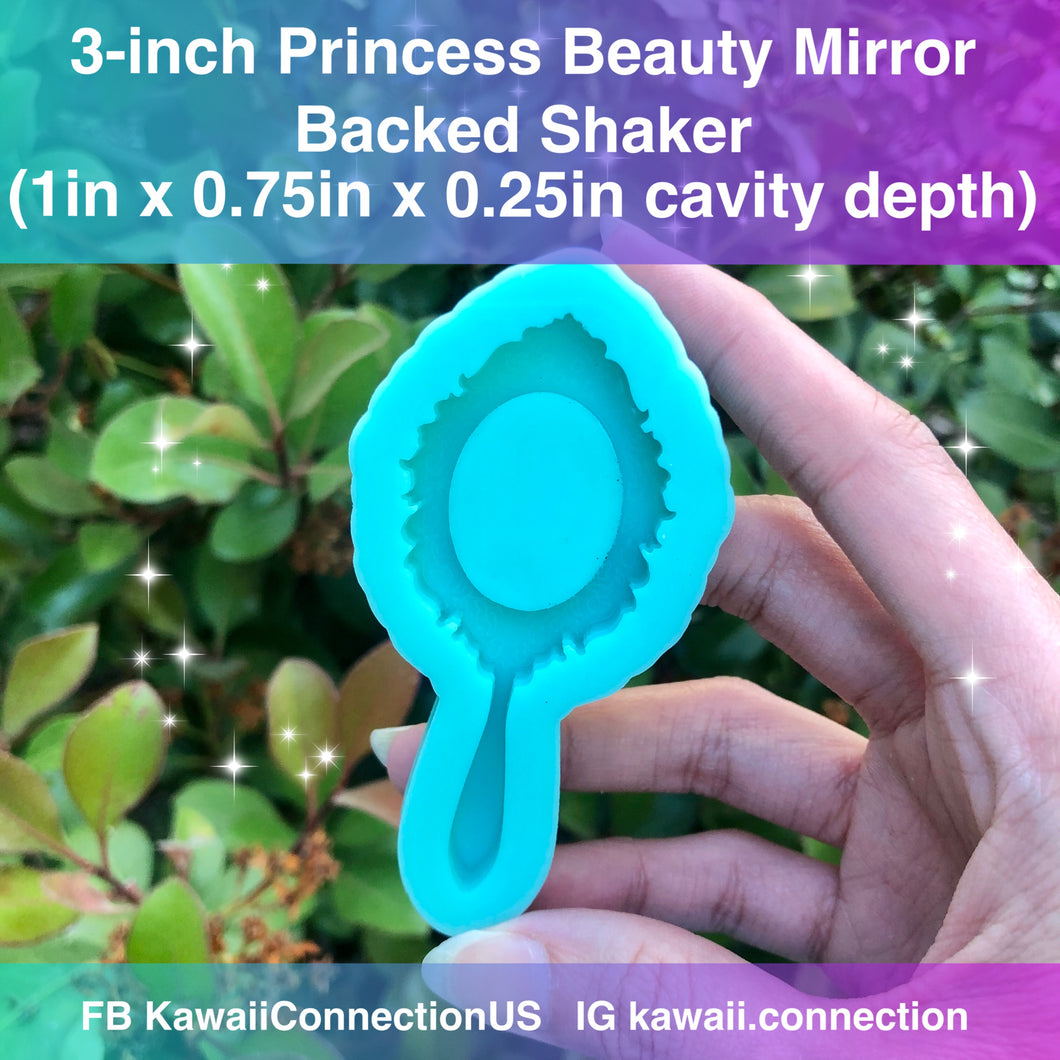 3 inch high Princess Beauty Handheld Mirror Backed Shaker Silicone Mold for Resin Pendants Charms Cabochons