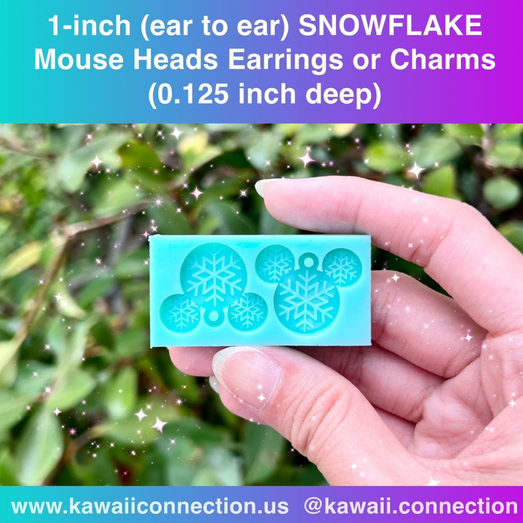 1 inch or 1.5 inch (ear to ear) Snowflake Mouse Head Silicone Mold for Resin Dangle Earrings Stitch Marker Pendant Zip Pull Charms DIY