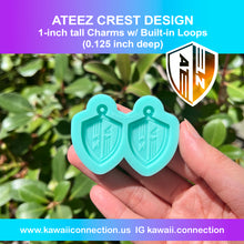 Load image into Gallery viewer, TINY 1-inch with Loop (0.125 inch deep) Crest or Hourglass Logo K-Pop Group Silicone Mold for Resin Zipper Pull or Phone Charms Ateez
