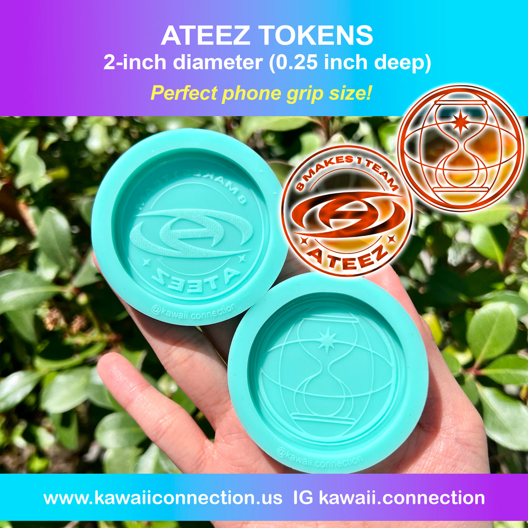 2-inch (0.25 inch deep) Ateez - 2 Design Options - K-Pop Group Silicone Mold for Resin Phone Grips or Magnets