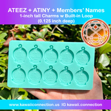 Load image into Gallery viewer, TINY 1-inch with Loop (0.125 inch deep) 10-design Palette K-Pop Group Silicone Mold for Resin Zipper Pull or Phone Charms Ateez
