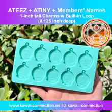 Load image into Gallery viewer, TINY 1-inch with Loop (0.125 inch deep) 10-design Palette K-Pop Group Silicone Mold for Resin Zipper Pull or Phone Charms Ateez
