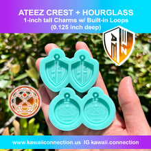 Load image into Gallery viewer, TINY 1-inch with Loop (0.125 inch deep) Crest or Hourglass Logo K-Pop Group Silicone Mold for Resin Zipper Pull or Phone Charms Ateez
