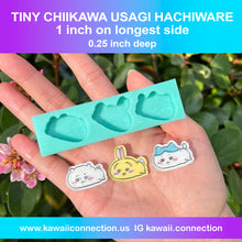 Load image into Gallery viewer, 1 inch wide (0.25 in deep) Chiikawa Hachiware Usagi Silicone Mold Palette for Resin Phone Deco Bag Keychain Charms Zip Pull Stitch Marker
