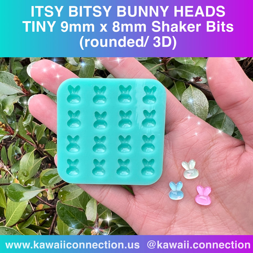 ITSY BITSY 9mm x 8mm Bunny Heads (Domed and Shiny) Silicone Mold Palette for Resin or Clay Stud Earrings Charms Shaker Cabochons