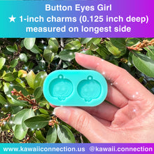 Load image into Gallery viewer, Button Eyes Girl in Multiple Size Options 1-inch, 1.5-inch Charms or 2-inch @ 0.25inch deep Silicone Molds for Resin Keychain or Phone Grip

