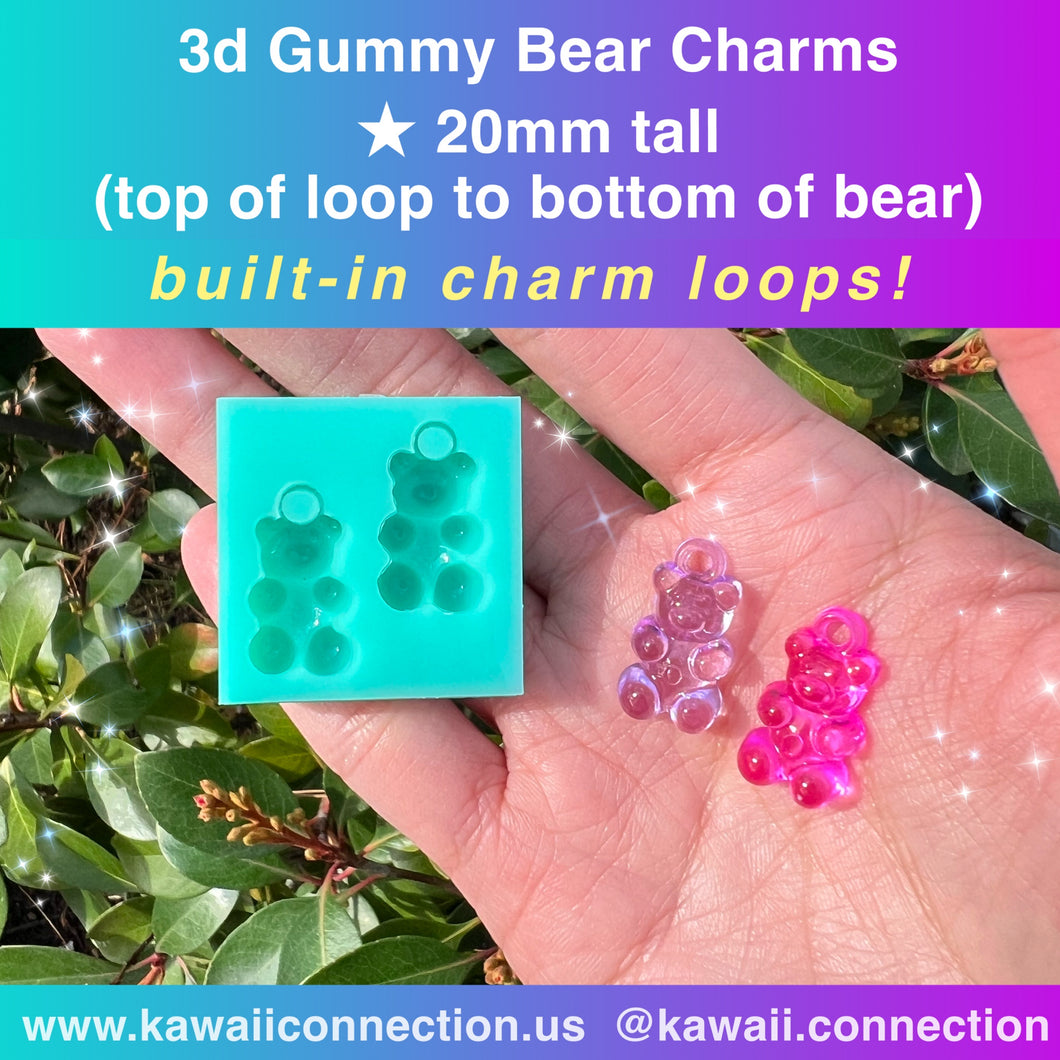 TINY 20mm tall 3D Gummy Bear w/ Built-in Charm Loop Silicone Mold Palette for Pair of Resin Dangle Earrings Stitch Marker Charms DIY