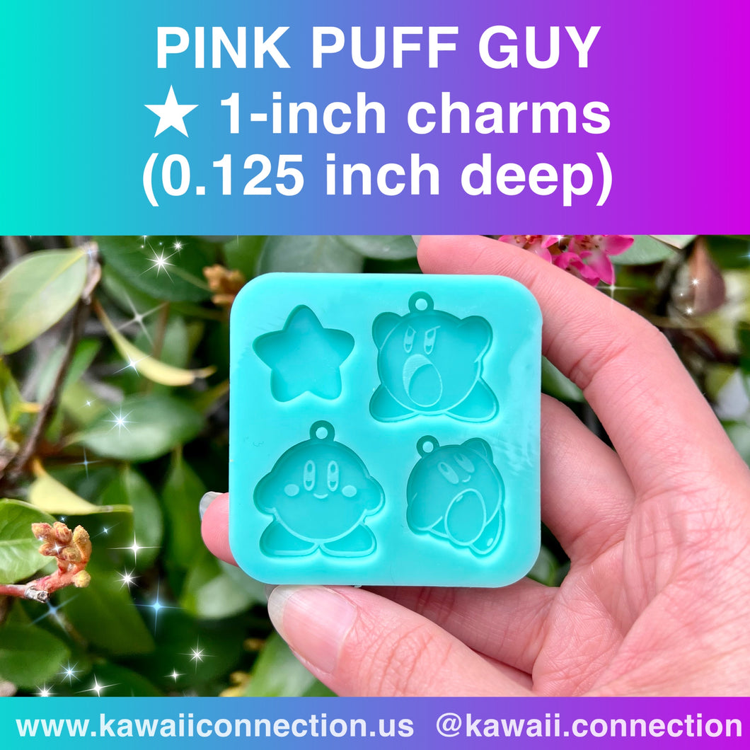TINY 1-inch (0.125-inch deep) Pink Puff Guy 3 Designs Silicone Mold Palette for Resin Bag Key Earrings Zipper Pull Stitch Marker Charms DIY