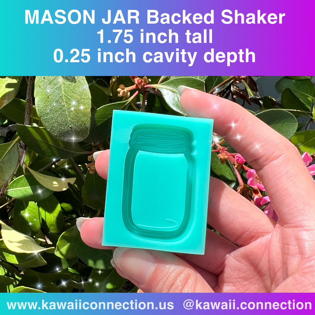 1.75 inches tall (0.25 inch cavity depth) Mason Jar Shiny Backed Shaker Silicone Mold for Custom Resin Keychain Deco Charm