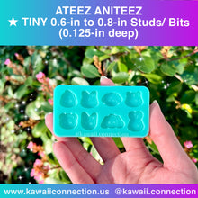 Load image into Gallery viewer, Aniteez TINY 1-inch with Loop or Bits (0.125 inch deep) 8-member Cartoon Teez K-Pop Group Silicone Mold for Resin Zipper Pull or Phone Charms
