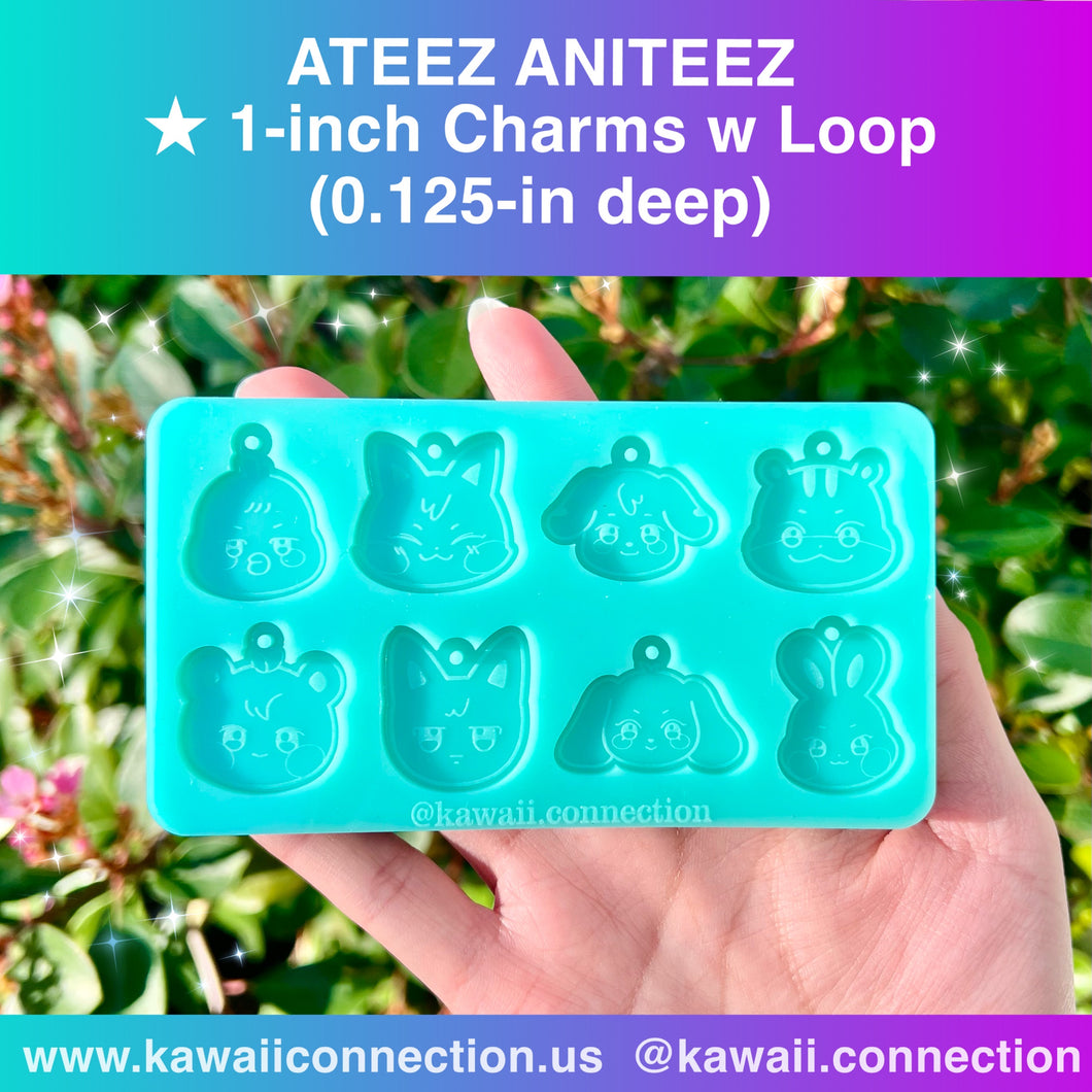 Aniteez TINY 1-inch with Loop or Bits (0.125 inch deep) 8-member Cartoon Teez K-Pop Group Silicone Mold for Resin Zipper Pull or Phone Charms
