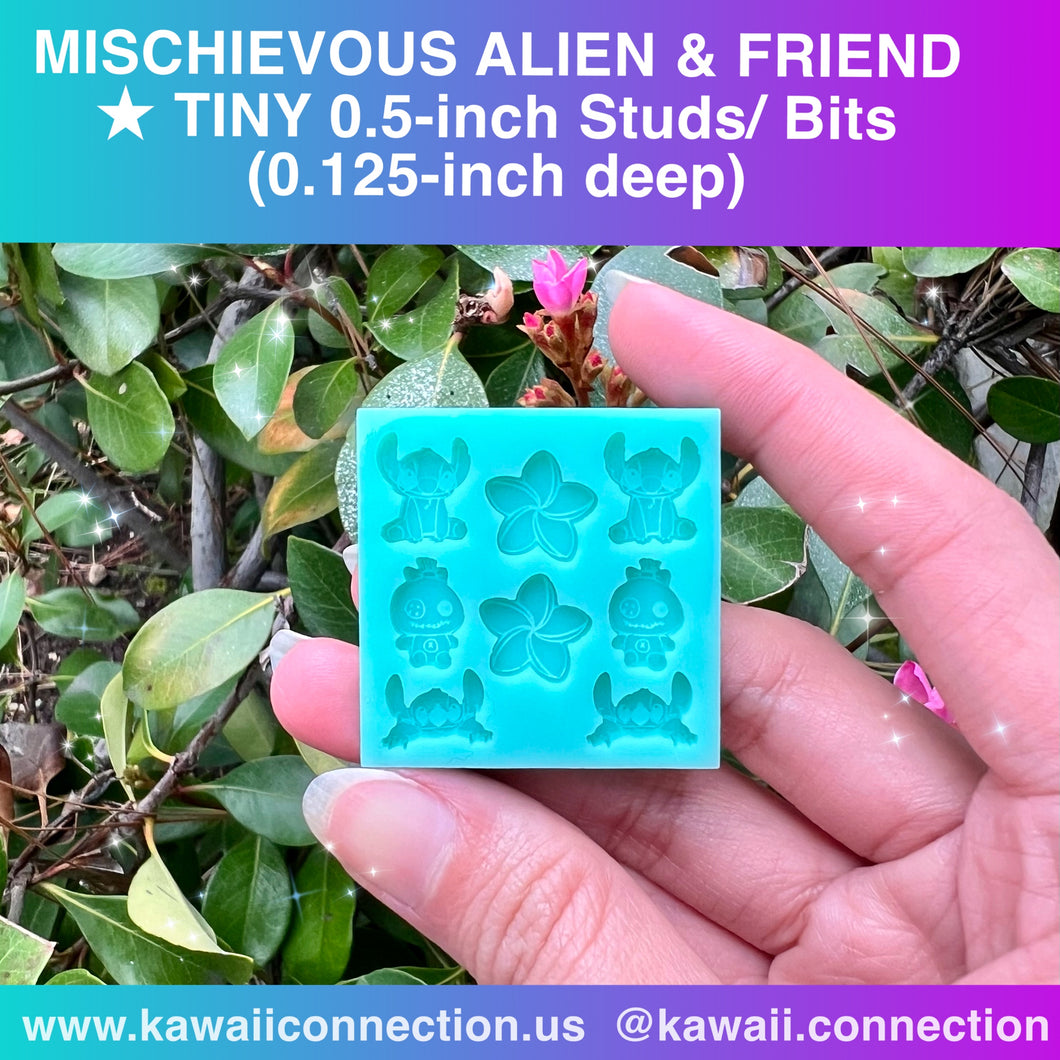 TINY 0.5-inch Mischievous Alien Dog Shaker Bits or Earring Studs Silicone Mold for Custom Resin Craft