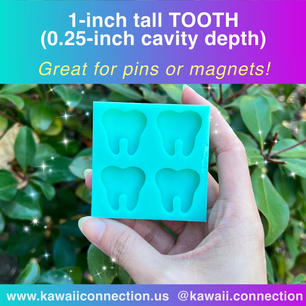 1-inch @0.25-inch deep Palette of Shiny Flat Tooth Teeth Silicone Mold for Custom Resin Deco Charms Magnets Pins Giveaway Token Cabochons