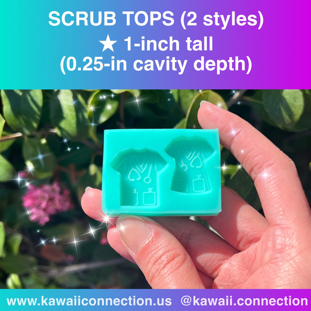 1-inch tall @ 0.25-inch deep 2 different style SCRUBS - Medical Nurse Doctor Medic Silicone Mold for Resin Pins Pendants Charms Zipper Pull