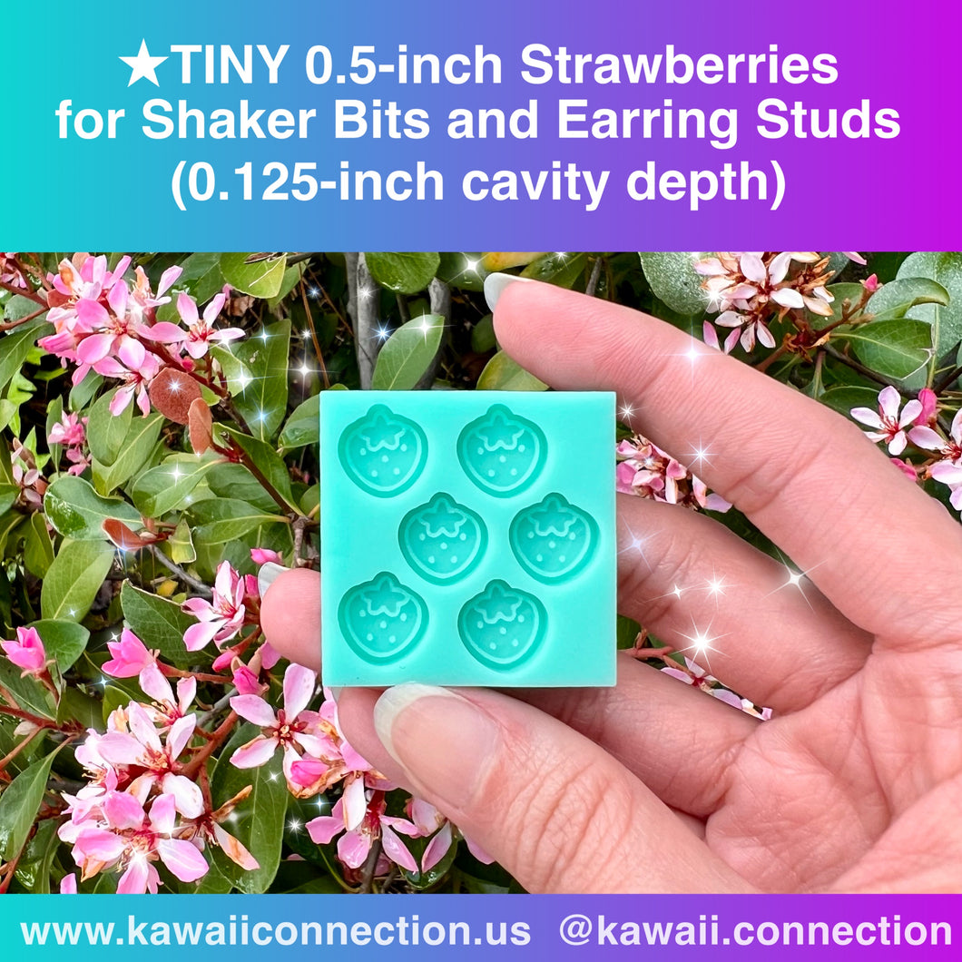 TINY 0.5 inch high Strawberry Shiny Silicone Mold Palette for Custom Resin Deco Shaker Charms Cabochons and Stud Earrings