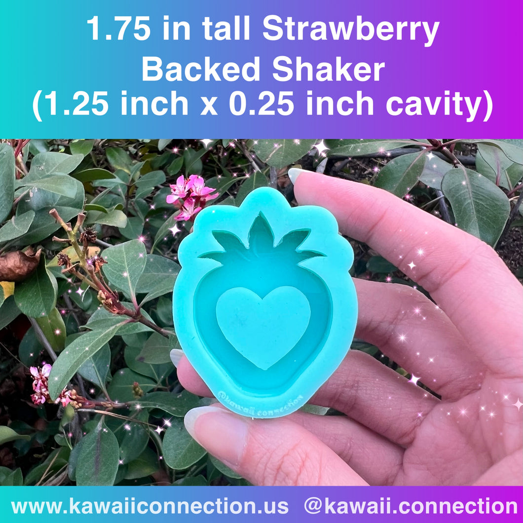 1.75 or 2.5 inches tall Strawberry Fruit Backed Shaker Silicone Mold for Custom Resin Key Charms and Bow Center