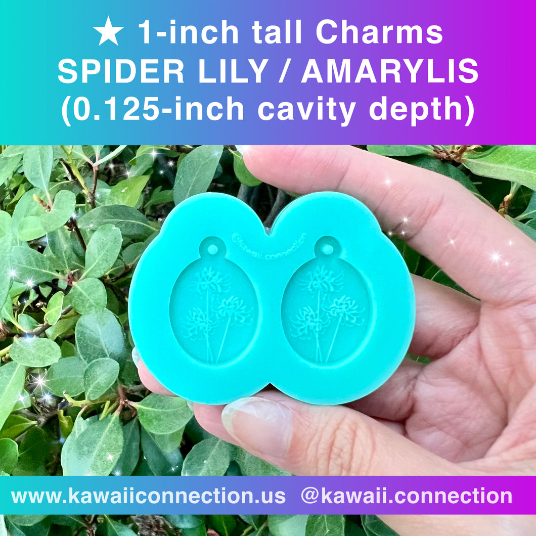 1 inch Pair of Spider Lily / Amarylis (0.125 inch deep) for Dangle Charms Earrings Stitch Markers Zip Pull Cabochons Resin Silicone Mold