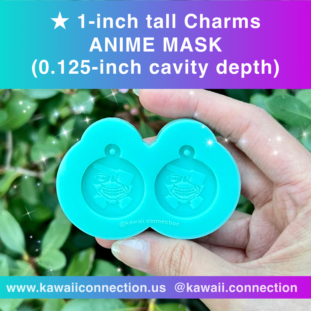 1 inch Pair of Anime Mask (0.125 inch deep) for Dangle Charms Earrings Stitch Markers Zip Pull Cabochons Resin Silicone Mold