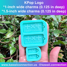 Load image into Gallery viewer, K-Pop Logo Bar 1.5-inch wide (all on longest side) or 1-inch wide Charms with Loop (all 0.125 inch deep) Silicone Mold for Resin Kpop
