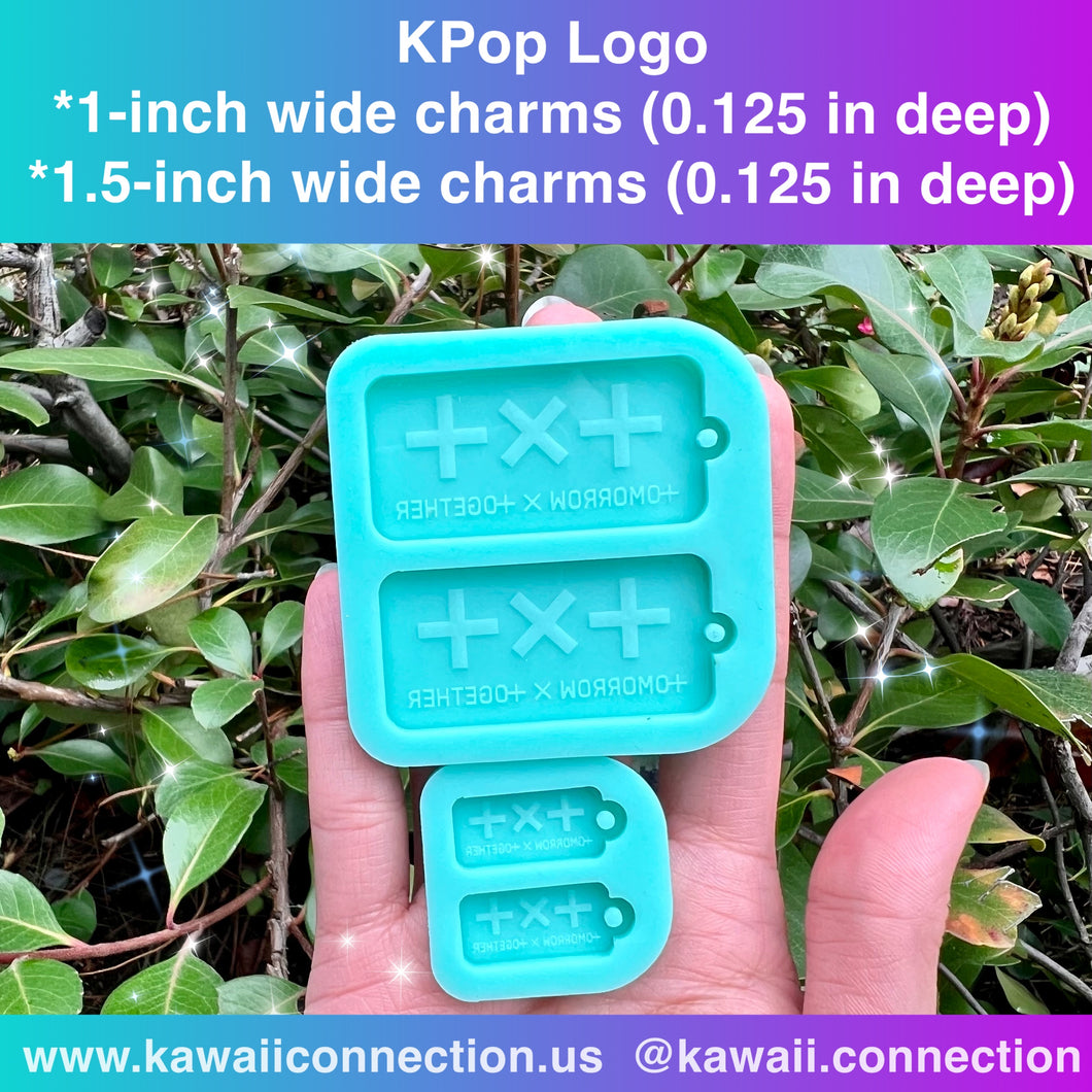 K-Pop Logo Bar 1.5-inch wide (all on longest side) or 1-inch wide Charms with Loop (all 0.125 inch deep) Silicone Mold for Resin Kpop