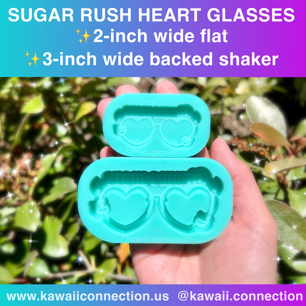 Sugar Rush Heart Glasses 2-inch wide (0.25 inch deep) or 3-inch wide Backed Shaker (0.25-in cavity depth) Silicone Mold for Resin Kpop Charm
