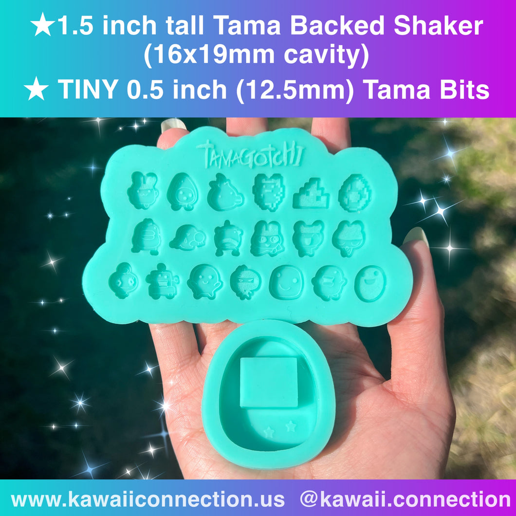 1.5 inch Tamagotchi Game Shiny BAC KED SHAKER + Friends Bits Silicone Mold Palette for Resin Craft Keychain Charms DIY