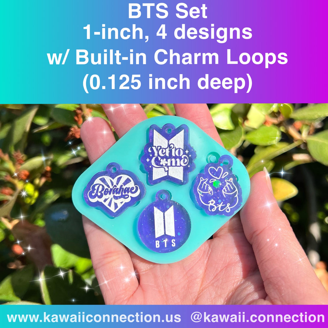 1-inch Charms - 4 designs- w Loop (0.125 inch deep) 7-member K-Pop Set Silicone Mold for Resin Charm