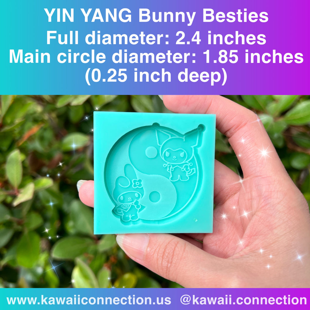 2.4 inch (Main circle: 1.85inch diameter) @ 0.25 inch deep Kawaii Best Bunnies Silicone Mold for Resin Charms DIY - perfect grippie!