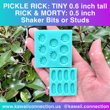 Load image into Gallery viewer, TINY 0.6 inch tall Pickle Rick Science Fiction Mad Scientist &amp; Nephew Earring Studs or Shaker Bits (0.125inch deep) Silicone Mold Palette for Custom Resin
