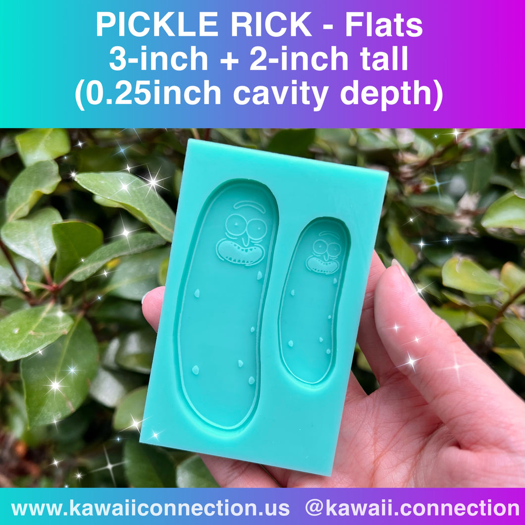 3-inch + 2-inch tall (0.25 inch deep) Pickle Mad Scientist Silicone Mold Palette for Resin Wax Zipper Pull Charms DIY