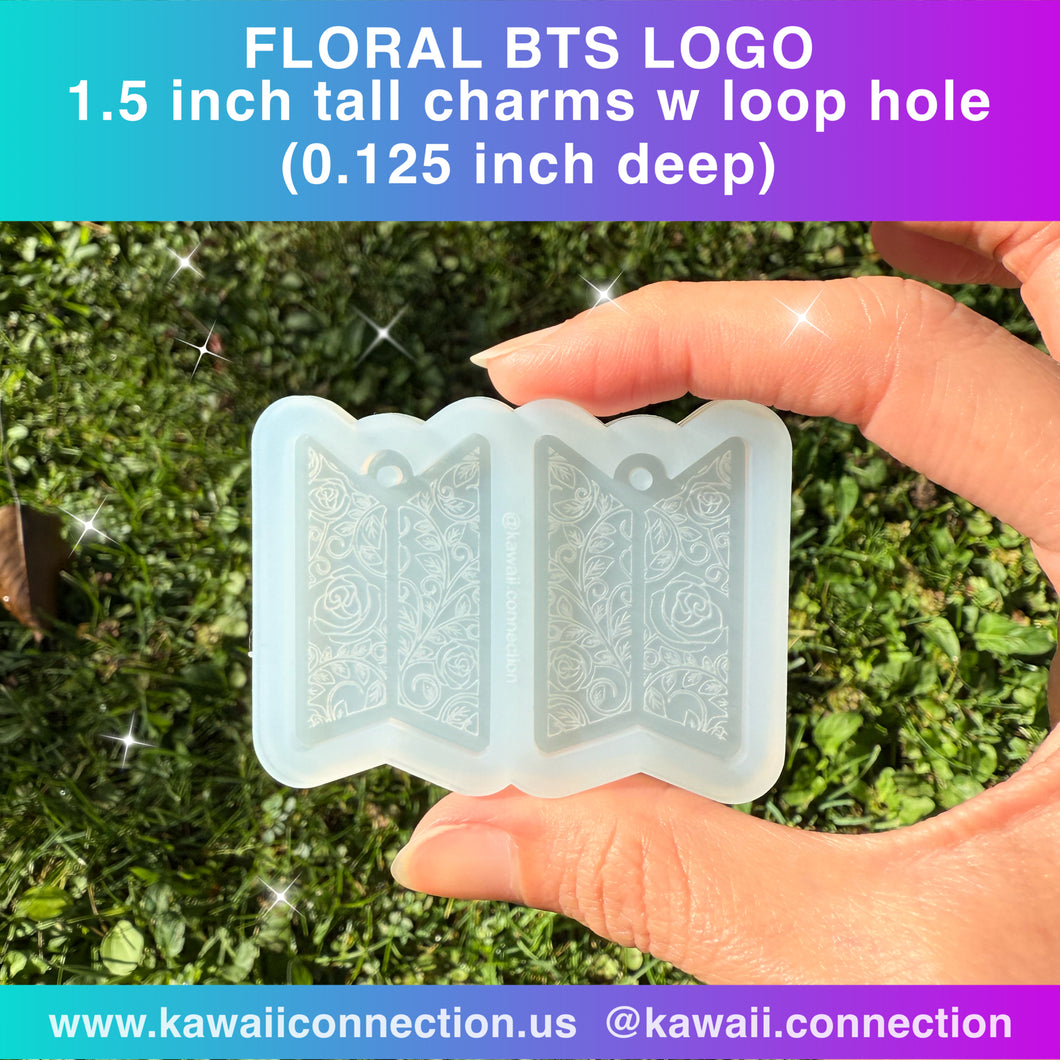 1.5-inch tall (0.125inch deep) Floral Kpop Logo Charm w/ Built-in Loop Silicone Mold for Resin Kpop Deco Book Zipper Pull Dangling Earrings