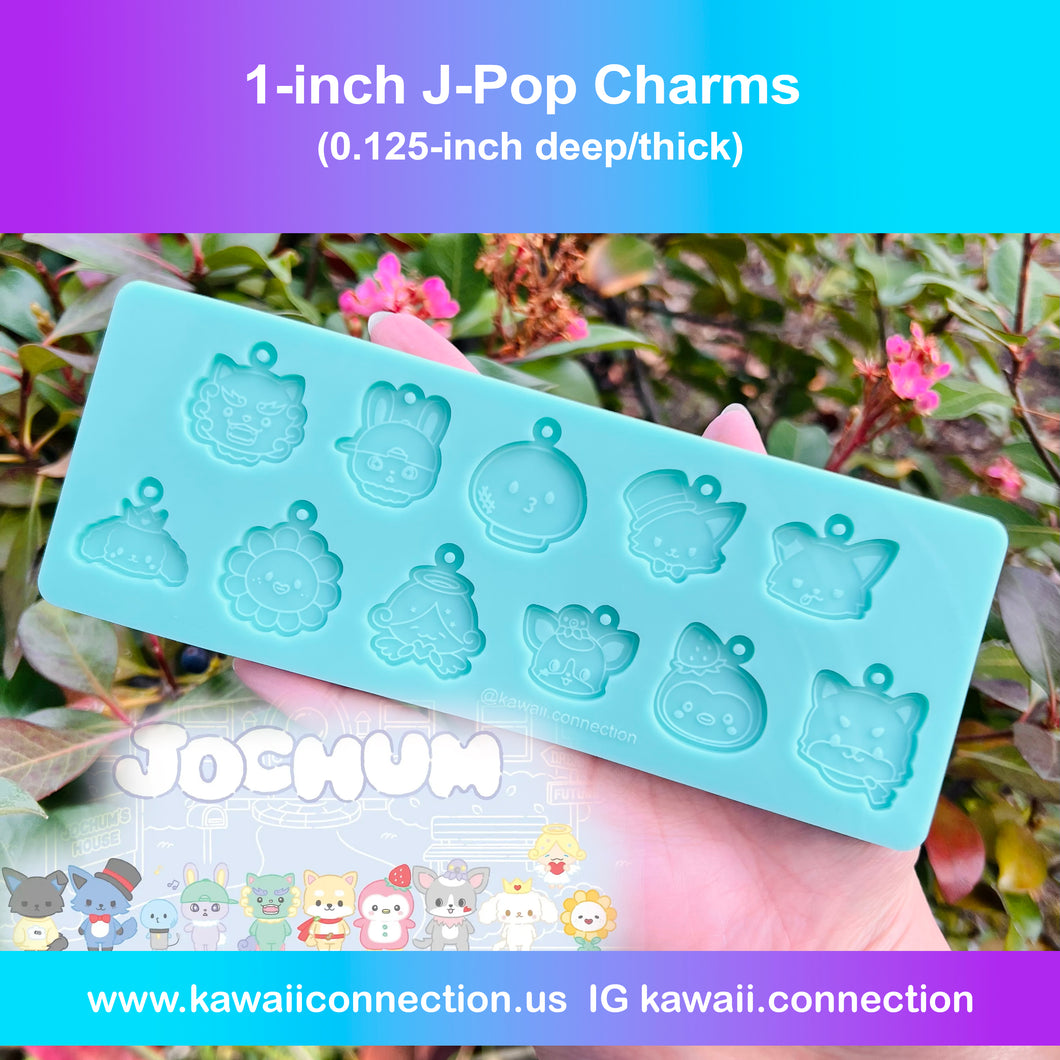 J-Pop 1-inch Charms w/ Built-in Loop (0.125 inch deep) Silicone Mold for Resin Deco Kindle Zipper Bag Tumbler Charms DIY