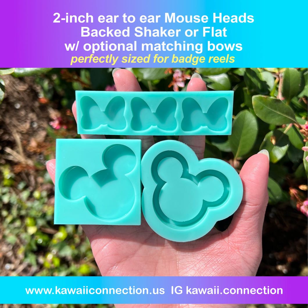 2 inches ear to ear Mouse Head (+ optional Bow) in Flat or Backed Shaker Versions Silicone Mold Perfect for Badge Reels and Keychains