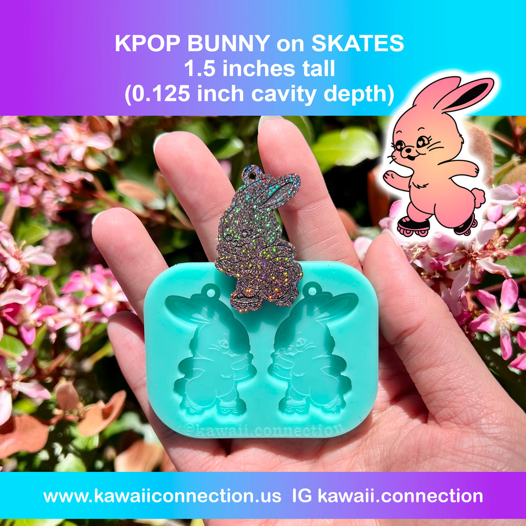 1.5-inch tall (0.125 inch deep) New Jeans Bunny with Roller Skates Charms K-Pop Silicone Mold for Resin Ziiper Pull Phone Charm