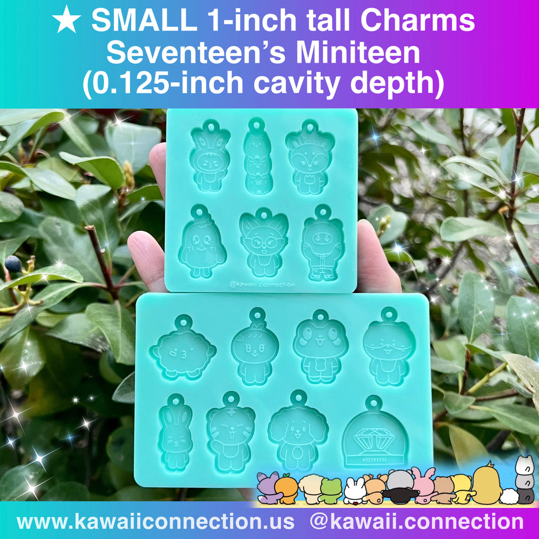 TINY 1-inch with Loop (0.125 inch deep) 13-member Cartoon K-Pop Group Silicone Mold for Resin Zipper Pull or Phone Charms