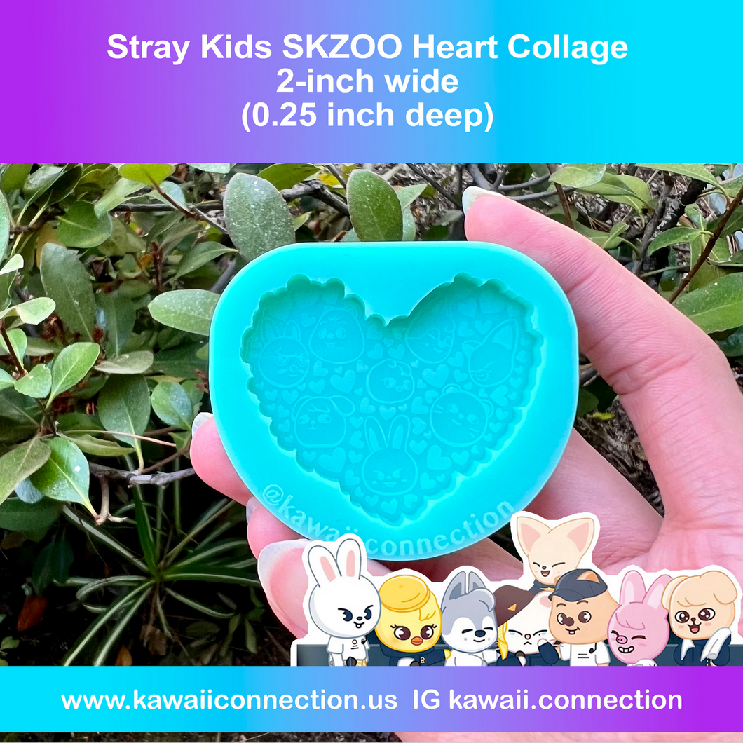 K-Pop 2-inch wide Heart Stray collage  - (0.25 inch deep) Silicone Mold for Resin Kpop Zoo Charms DIY