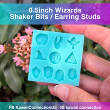 Load image into Gallery viewer, 1-inch tall House Crest Charms w Loops Wizards Magic Detailed Designs Silicone Mold Palette for Custom Resin Deco Shaker Charms Cabochons Earrings
