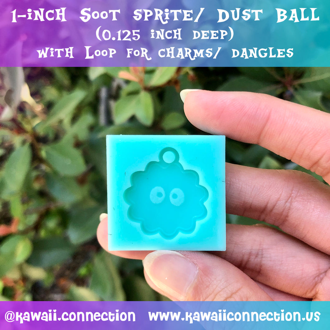 1 inch (0.125 inch deep) Soot Sprite Charm w Loop from Ghibli's Spirited Away Silicone Mold Palette for Resin Stitch Marker Zipper Pull Charms DIY