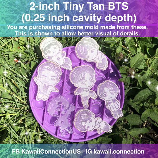 2 inch (0.25 inch deep) *FULL set of 7* BTS Tinytan Tiny Tan K-Pop Silicone Mold Palette for Resin Bag or Key Charm