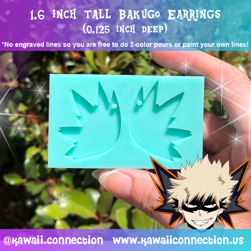 1.6 inch tall (0.125 inch deep) Explosive Hero Costume Cosplay Earrings MHA Anime Silicone Mold for Custom Resin Jewelry - *No line engraving so you are free to do 2-color pours or paint your own lines!