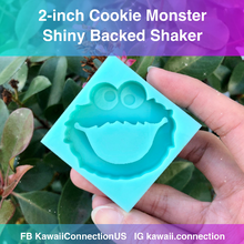 Load image into Gallery viewer, 2 inch Cookie Monster Backed Shaker &amp; TINY 0.5 inch Bitten Cookie Shaker Bits
