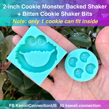 Load image into Gallery viewer, 2 inch Cookie Monster Backed Shaker &amp; TINY 0.5 inch Bitten Cookie Shaker Bits
