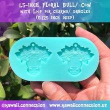 Load image into Gallery viewer, 1 inch or 1.5 inch PAIR of Floral Cow Silicone Mold for Custom Resin Dangle Earrings Charms Zip Pull Stitch Marker
